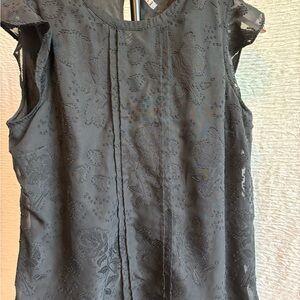 Elle Black Beaded Women's Ruffle Sleeve Blouse